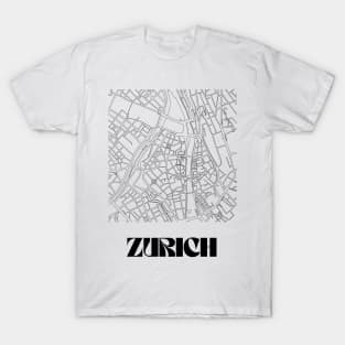 Retro Map of Zurich, Switzerland Minimalist Line Drawing T-Shirt